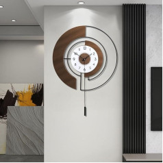 Gilacco Large Wall Clocks for Living Room Silent Non Ticking Quartz Battery Operated with Pendulum Walnut Wood Modern Decorative Wall Clock for Kitchen Bathroom Bedroom Home Decor 50x68