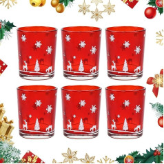 SLTAXAR Set of 6 Diameter 5 cm Christmas Tea Light Holders for Candles Tea Light Holder Glass Lantern Holder Tea Lights Glasses Lantern Set Tea Light Holder Candle Glasses Christmas Decoration Red