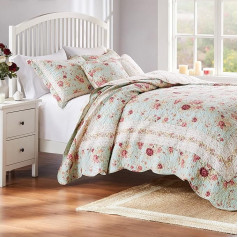 Greenland Home Antique Rose 100% Cotton Duvet Cover Set, Double (5-Piece), Blue