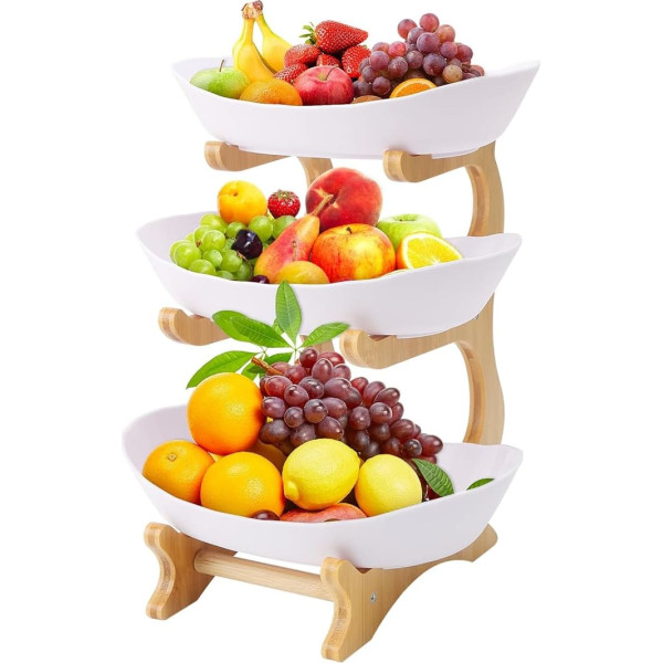 Sonhomay Fruit Bowl Basket, 3 Tier Serving Bowls Tray Set Fruit Basket Stand with Wooden Shelf for Entertainment Fruits Vegetables Appetizers Dessert Snacks Nuts Cake Candy