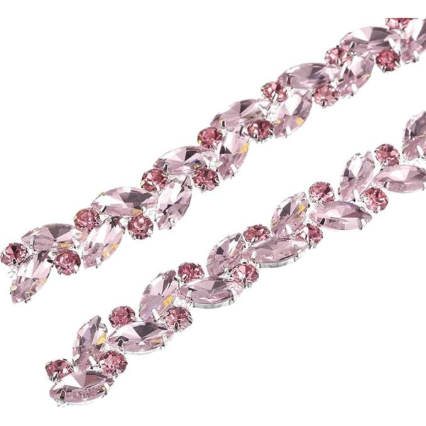 sourcing map Set of 2 Crystal Rhinestone Chain Trimming Diamond Rhinestone Chain Ribbons Applique for Crafts Sewing Clothing Wedding Party Decoration Pink