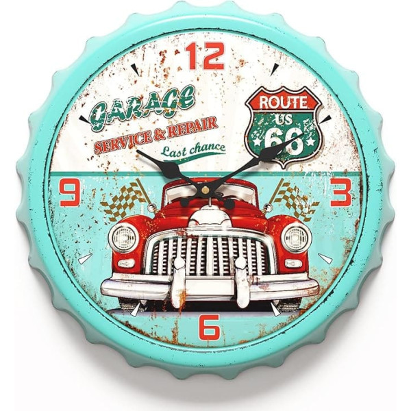 Menterry Bottle Lid Design Iron Retro Wall Clock, 13 Inch Vintage Antique Style, Silent Battery Operated Creative Decor Wall Clocks for Garage, Farmhouse, Office, Kitchen, School (Green)