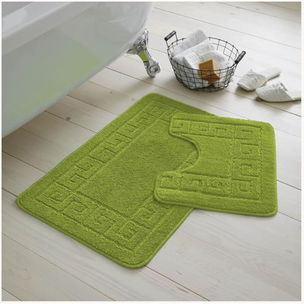 GC GAVENO CAVAILIA 2 Pack Water Absorbent and Quick Dry Bath Mat with Non-Slip Backing, Machine Washable, 50 x 80 cm, 50 x 40 cm, Green