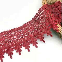 FQTANJU 5 Yards Floral Lace Edging 9cm Wide Ribbon Edging Wedding Dress Embellishment Gift Party Decoration Applique DIY Sewing Craft (Dark Red)