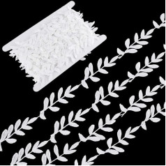 GORGECRAFT 15 Yard White Leaves Lace Appliqué Embroidered Ribbon Trimmings Leaf Embroidery Lace Fabric for DIY Sewing Patches Wedding Collar Dress Dentelle
