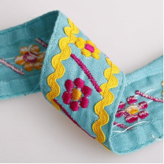 Neotrims American Style Patch Embroidery & Rick Rack Ribbon Trimming Border on a pure cotton Base, by the Yard, Beautiful Bright Fun Colour Combinations for Home Décor & Crafts