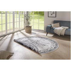 NORTHRUGS Indoor and Outdoor Rug Borbon Round Diameter 140 cm Reversible Rug Weatherproof Oriental Vintage Design Runner for Balcony Patio Garden Conservatory Living Room Rug Waterproof in Black Cream