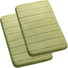 PiccoCasa 2 Pack Memory Foam Bath Mat 17x24 Inch Non Slip Velvet Absorbent Bathroom Kitchen Soft Carpet Yellow Green
