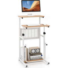 COSTWAY Desk, Computer Desk with Height-Adjustable Table Top, PC Table, Standing Seat Table, Laptop Table for Home & Office, 55 x 53 x 98 cm, Oak