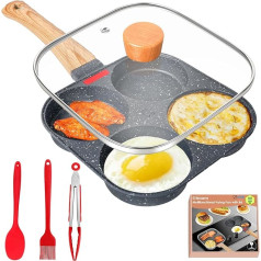 Gimars Fried Egg Pan with Lid, 4 Hole Pancake Pan, Aluminium Non-Stick Frying Pan for Induction Cookers & Gas Hobs, Breakfast Pan for Omelets, Meatballs, Pancakes