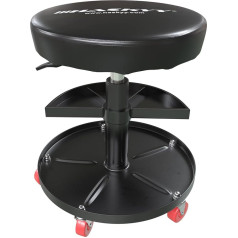 Haskyy Height-adjustable workshop chair, workshop stool with 5 wheels, diameter 38.5 cm, 2 shelves, 390 - 520 mm.