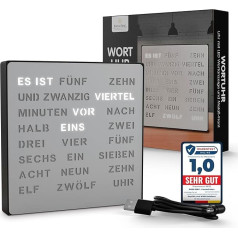 Bada Bing LED Word Clock Silver with German Word Display – Elegant Metal Clock with USB Cable Wall Clock Modern – Table Clock High Quality Silent for Standing/Hanging – Decorative Gift Men Office Christmas