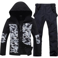 HOUZONIY Men's Snowsuit, Ski Jacket and Ski Trousers Set, Men's Two-Piece Outdoor Ski Clothing, Windproof Ski Suit with Hood for Skiing, Snowboarding