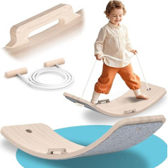 Balance Board Kinder Holz - 80x30CM Wobbel Board für Kinder Mit Handläufe und Hilfsseil - Montessori Spielzeug für Balancieren ab 3 Jahre