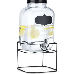 Navaris Drinks Dispenser 5 Litres Made of Glass - Stainless Steel Tap and Stand - Water Dispenser Glass Container for Cold Drinks - Black