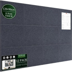 Large Cork Board Alternative Notice Board, 120 x 90 cm, Pack of 12, Felt Cork Board Tiles for Wall with 80 Push Pins for Office, School, Home