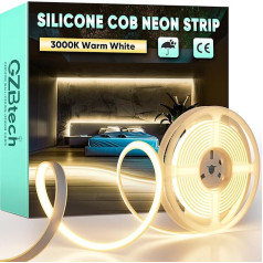 GZBtech AC 230 V COB LED Strip 3 m, Silicone Warm White 3000 K Waterproof 286 LEDs/M Dimmable Outdoor Neon Light Strip LED Strip Light for Bedroom, Wall, Kitchen, Living Room, DIY Decoration