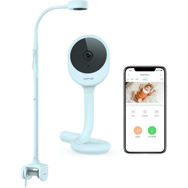 NETVUE Blue Baby Camera with 4-in-1 Holder, 1080P Baby Camera with Free App, Two-Way Audio, Motion Detection, Sleep Analysis, Lullabies, Temperature Monitoring