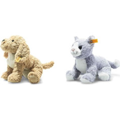 Steiff Soft Cuddly Friends Berno Goldendoodle 26 cm, Cuddly Toy & Cassie Cat Ice Blue/White 26 cm, Soft Cuddly Friends, Cuddly Toy Cat