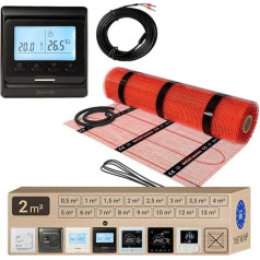 Electric Underfloor Heating, 160 W/m², 3.8 mm Thick, Various Sizes, 0.5 m² - 15 m², Self-Adhesive Heating Mat for Laminate, Vinyl, Tiles, Parquet, Set with Programmable Thermostat, 2 m²