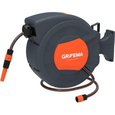 GRIFEMA G301-25, Hose Reel for Wall Mounting, Hose Box with 25 m Hose, Wall Hose Reel with 180° Rotation, Automatic Reel with Adjustable Nozzle