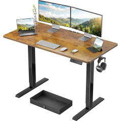 Marsail Electric Standing Desk with Drawer, 48 x 24 cm, Electric Standing Desk, Ergonomic Adjustable Desk with Storage, Headphone/Bag Hook, Computer Desk for Home & Office with