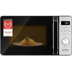 TZS First Austria Digital Microwave with Grill, 20 L, 700 W Microwave, 800 W Grill, 8 Automatic Programmes, Quick Start, LED Display, Compact, Non-Slip, Stainless Steel, Defrosting, Baking, Cooking