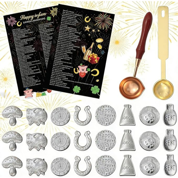 Tin Casting, Tin Casting New Year's Eve Casting with 16 Tin Figures and 2 Spoons Instructions Oracle Book, New Year's Eve Casting the Fortune Telling Party Game, Lead Casting Set New Year's Eve
