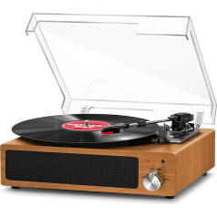 Vinyl Record Player with Built-in Stereo Speakers, 3 Speeds 33/45/78 RPM, Bluetooth Record Player, with RCA Output and AUX Input, Natural Wood