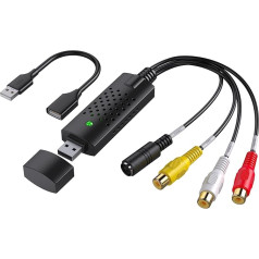 VHS to Digital Converter, USB 2.0 Video Capture Card, Old VHS VCR Mini DV Hi8 DVD to Digital Converter for Mac/PC, RCA to USB Video Converter, TV Cassette Player, Camcorder, Windows Mac Compatible