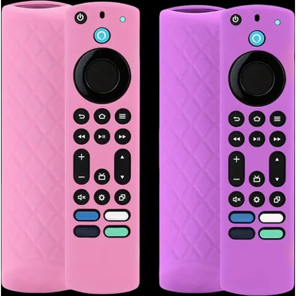 Silicone Remote Control Cover for 4K Max/Toshiba/Insignia/Pioneer/Omni (QLED) Series Voice Remote Control with Lanyard (2 Pack) Luminous Purple and Pink