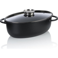 kela Atura Oval Roasting Dish 8 Litres Dutch Oven Cast Iron Roasting Dish with Lid Induction Cast Aluminium Ceramic Coating PFAS Free