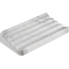 Soap Dish, Marble Soap Dish for Shower, Soap Holder with Water Wave Design, Easy to Clean Soap Dispenser for Kitchen Sink and Bathroom (Bianco Carrara)