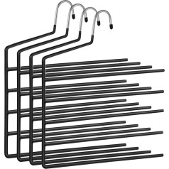SONGMICS Trouser Hangers Space Saver Set of 4 Multi Hangers, Open End, Non-Slip, for 5 Pants, for Jeans, Towels, Scarves, Black CRI034B02