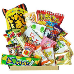 Happy Dagashi Box 20pcs ver.2 Japanese Candy Assortment Umaibo Snack Potato Chip Gumi Squid Chocolate with AKIBA KING Sticker