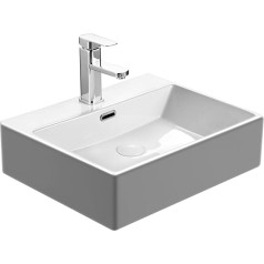 Teal Home Ceramic Wash Basin, Square, Countertop Washbasin, Guest Toilet, Hanging Wash Basin with Lotus Effect Nano Coating, Overflow and Pop-Up Drain Valve, White, 50.5 x 42 x 14 cm