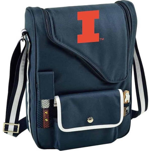 Illinois University Licensed Fighting Illini Deluxe Wine Carrier with Wine Glasses and Accessories for Two Assembled and Quality Tested in the USA