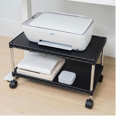 Zbrands Printer Stand, Printer Trolley, Under Desk Printer Stand, Printer Table for Small Spaces, Rolling Cart with Tabletop, Home Printer Stand with Wheels, Copy Stand, 24 x 14 Inch (Regular, Black)