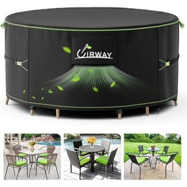 Uirway Garden Furniture Cover, Diameter 163 x 71 cm, Round Protective Cover, 420D Oxford Cover, Round Garden Table with Ventilation Openings and Reflective Strips