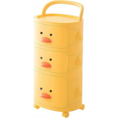 Vivalox Kids Yellow Duck Design Plastic Bedside Table with 3 Drawers Bedside Table with Handle Movable Cute Storage Cabinet with Rotating Wheels Perfect for Nursery