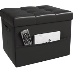 Zykzyk Faltbarer Ottoman-Fußhocker mit Seitentasche, Fußstütze für Couch, Leder, Ottoman-Sitz für Couch, Wohnzimmer, Schlafzimmer oder Wohnheim, gepolstert mit dickem Schaumstoff (schwarz)