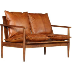 Hetftjn Chaise Longue Sofas Living Room Couch Lounge Sofa - 2-Seater Sofa Genuine Leather Acacia Wood Brown for Relaxation Room Hotel Room Seat Room Office