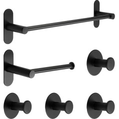 Mooche Self-Adhesive Toilet Roll Holder Towel Holder Stick on Hook for Bathroom Kitchen Pack of 6 Matt Black Bathroom Accessories Stainless Steel Waterproof No Drilling