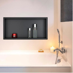 Zhuge Wall Recess Shower Stainless Steel Shower Niche Wall Insert Tilable Recessed Shelf for Shower Storage for Bathroom Shampoo Soap Toiletries, 60 x 30 cm, Black