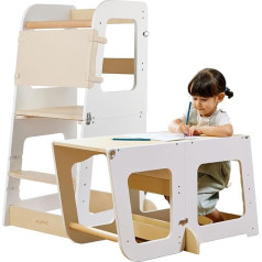Teedum Learning Tower from 1 Year - Montessori Observation Tower, Convertible into Children's Desk - Wooden Children's Chair - High Stool for Children from 1 to 6 Years