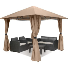 Sekey Garden Gazebo 3 x 3 m Waterproof Stable Party Tent, Garden Tent with 4 Side Panels Zip, 180 g/m² Polyester, Taupe