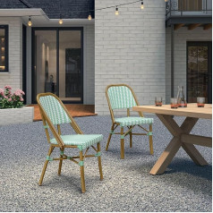 Purple Leaf French Rattan Dining Chairs Set of 2 Kitchen Chairs with Aluminium Frame Bar Chairs with Braided Finish High Back Green
