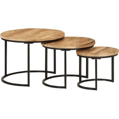 Ujchvhn Set of 3 Solid Rough Wood Mango Nesting Tables for Home Garden