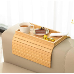 Gehe Natural Bamboo Sofa Armrest Rest, Sofa Shelf Table for Couch, Sofa Armrest Tray Table Non-Slip Sofa Table, Couch Drink Holder for Snacks, Mobile Phone, Control, Cups, Flexible and Foldable