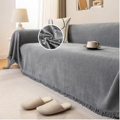 Jicloun Grey Sofa Throw Blanket L Shape Large 1 2 3 4 Seater Sofa Blanket Cuddly Blanket Chenille Couch Throw Bedspread with Fringes, Waterproof 180 x 380 cm